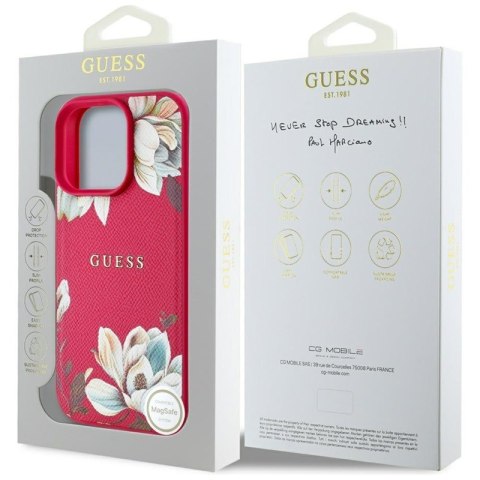 Guess Grained Printed Flower Pattern MagSafe - Etui do iPhone 16 Pro (fuksja) Guess Grained Printed Flower Pattern MagSafe - Etui do iPhone 16 Pro (fuksja)
