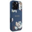 Guess Grained Printed Flower Pattern MagSafe - Etui do iPhone 16 Pro (niebieski)