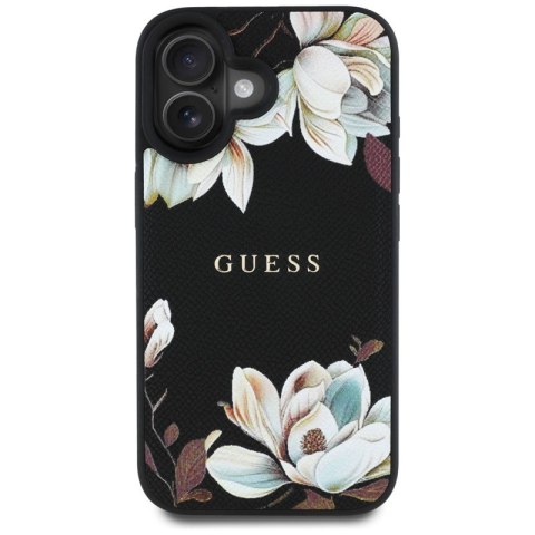Guess Grained Printed Flower Pattern MagSafe - Etui do iPhone 16 (czarny) Guess Grained Printed Flower Pattern MagSafe - Etui do iPhone 16 (czarny)