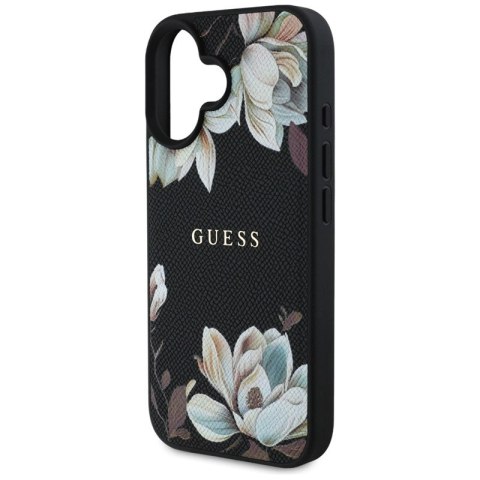 Guess Grained Printed Flower Pattern MagSafe - Etui do iPhone 16 (czarny) Guess Grained Printed Flower Pattern MagSafe - Etui do iPhone 16 (czarny)