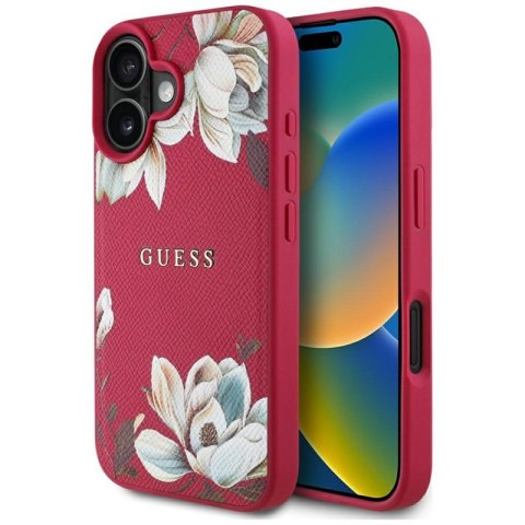 Guess Grained Printed Flower Pattern MagSafe - Etui do iPhone 16 (fuksja) Guess Grained Printed Flower Pattern MagSafe - Etui do iPhone 16 (fuksja)