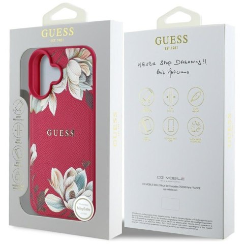 Guess Grained Printed Flower Pattern MagSafe - Etui do iPhone 16 (fuksja) Guess Grained Printed Flower Pattern MagSafe - Etui do iPhone 16 (fuksja)