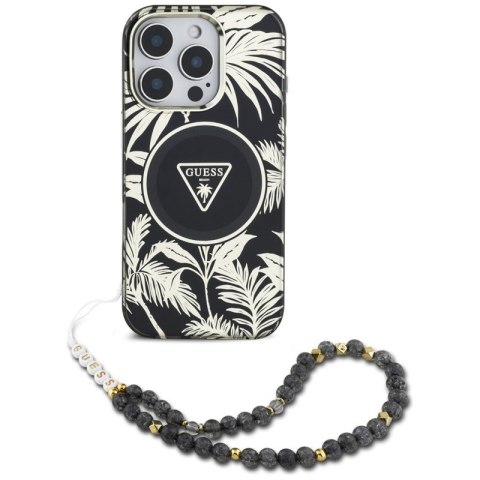 Guess Palm Trees Triangle Pearl Strap MagSafe - Etui do iPhone 16 Pro Max (czarny) Guess Palm Trees Triangle Pearl Strap MagSafe - Etui do iPhone 16 Pro Max (czarny)