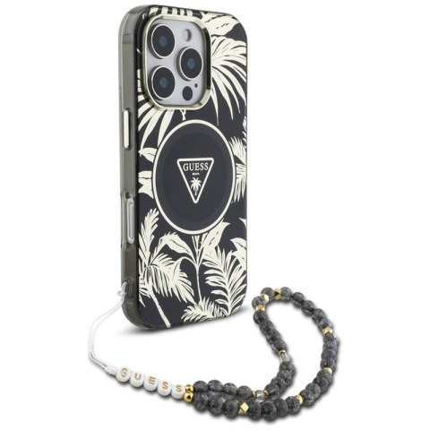 Guess Palm Trees Triangle Pearl Strap MagSafe - Etui do iPhone 16 Pro Max (czarny) Guess Palm Trees Triangle Pearl Strap MagSafe - Etui do iPhone 16 Pro Max (czarny)