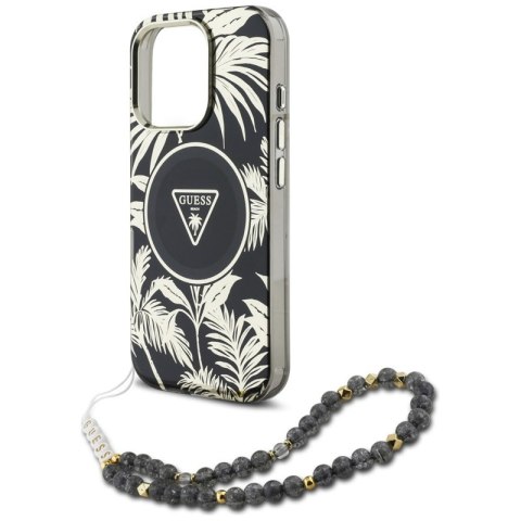 Guess Palm Trees Triangle Pearl Strap MagSafe - Etui do iPhone 16 Pro Max (czarny) Guess Palm Trees Triangle Pearl Strap MagSafe - Etui do iPhone 16 Pro Max (czarny)