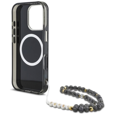 Guess Palm Trees Triangle Pearl Strap MagSafe - Etui do iPhone 16 Pro Max (czarny) Guess Palm Trees Triangle Pearl Strap MagSafe - Etui do iPhone 16 Pro Max (czarny)
