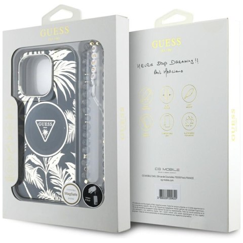 Guess Palm Trees Triangle Pearl Strap MagSafe - Etui do iPhone 16 Pro Max (czarny) Guess Palm Trees Triangle Pearl Strap MagSafe - Etui do iPhone 16 Pro Max (czarny)