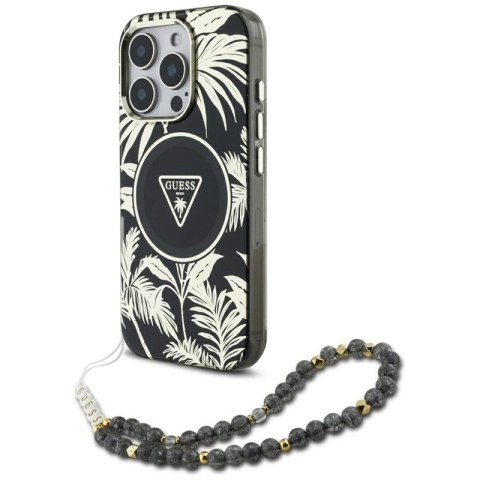Guess Palm Trees Triangle Pearl Strap MagSafe - Etui do iPhone 16 Pro (czarny) Guess Palm Trees Triangle Pearl Strap MagSafe - Etui do iPhone 16 Pro (czarny)