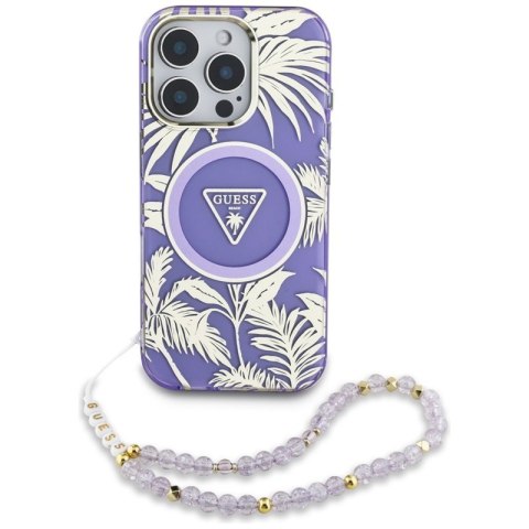 Guess Palm Trees Triangle Pearl Strap MagSafe - Etui do iPhone 16 Pro (fioletowy) Guess Palm Trees Triangle Pearl Strap MagSafe - Etui do iPhone 16 Pro (fioletowy)