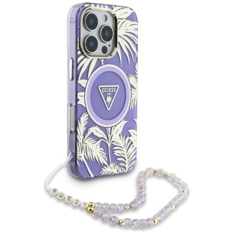Guess Palm Trees Triangle Pearl Strap MagSafe - Etui do iPhone 16 Pro (fioletowy) Guess Palm Trees Triangle Pearl Strap MagSafe - Etui do iPhone 16 Pro (fioletowy)