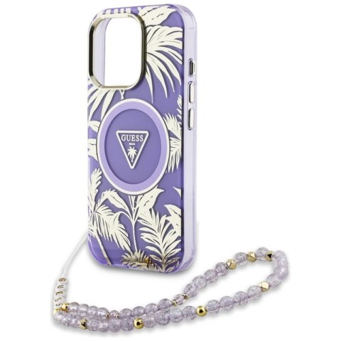 Guess Palm Trees Triangle Pearl Strap MagSafe - Etui do iPhone 16 Pro (fioletowy) Guess Palm Trees Triangle Pearl Strap MagSafe - Etui do iPhone 16 Pro (fioletowy)
