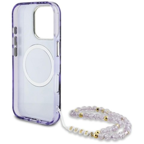 Guess Palm Trees Triangle Pearl Strap MagSafe - Etui do iPhone 16 Pro (fioletowy) Guess Palm Trees Triangle Pearl Strap MagSafe - Etui do iPhone 16 Pro (fioletowy)