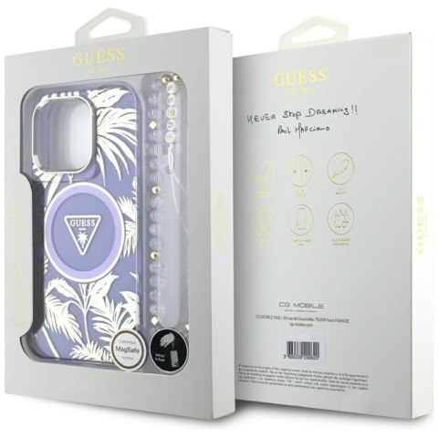 Guess Palm Trees Triangle Pearl Strap MagSafe - Etui do iPhone 16 Pro (fioletowy) Guess Palm Trees Triangle Pearl Strap MagSafe - Etui do iPhone 16 Pro (fioletowy)