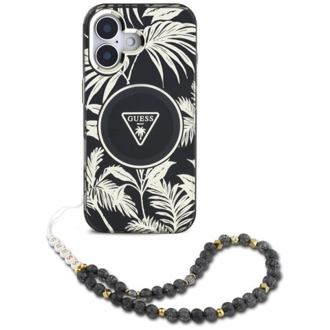 Guess Palm Trees Triangle Pearl Strap MagSafe - Etui do iPhone 16 (czarny) Guess Palm Trees Triangle Pearl Strap MagSafe - Etui do iPhone 16 (czarny)