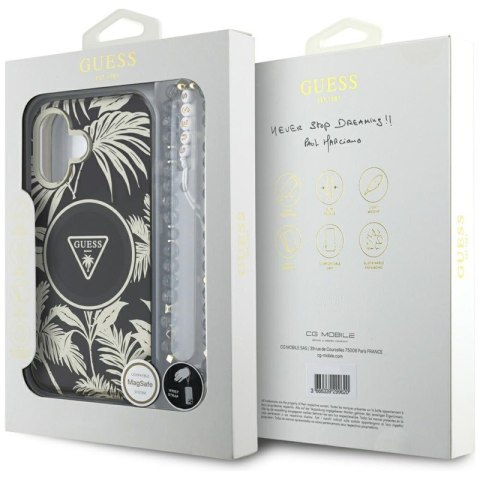 Guess Palm Trees Triangle Pearl Strap MagSafe - Etui do iPhone 16 (czarny) Guess Palm Trees Triangle Pearl Strap MagSafe - Etui do iPhone 16 (czarny)