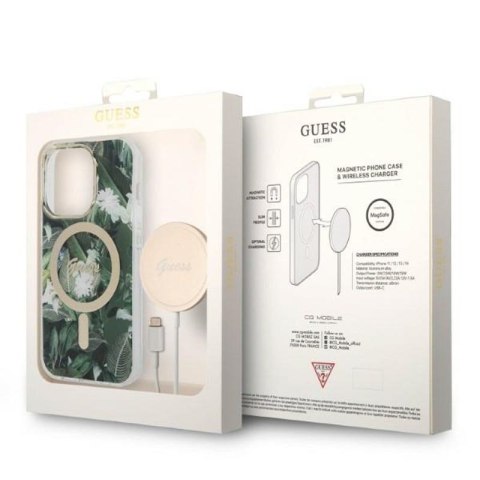 Guess Bundle Pack MagSafe IML Jungle - Zestaw etui + ładowarka MagSafe iPhone 14 Pro Max (khaki/złoty) Guess Bundle Pack MagSafe IML Jungle - Zestaw etui + ładowarka MagSafe iPhone 14 Pro Max (khaki/złoty)