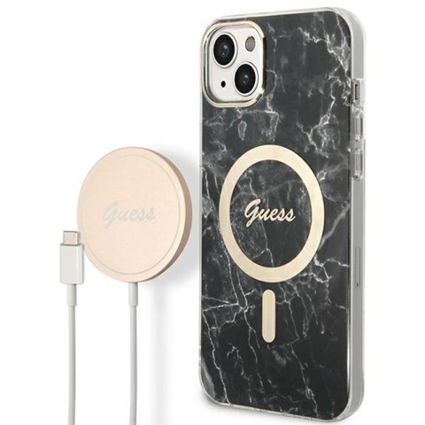 Guess Bundle Pack MagSafe IML Marble - Zestaw etui + ładowarka MagSafe iPhone 14 Plus (czarny/złoty) Guess Bundle Pack MagSafe IML Marble - Zestaw etui + ładowarka MagSafe iPhone 14 Plus (czarny/złoty)