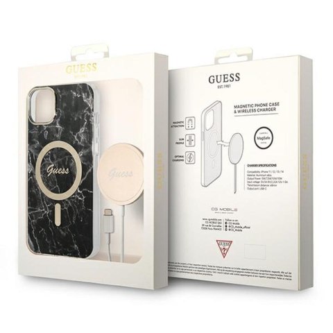 Guess Bundle Pack MagSafe IML Marble - Zestaw etui + ładowarka MagSafe iPhone 14 Plus (czarny/złoty) Guess Bundle Pack MagSafe IML Marble - Zestaw etui + ładowarka MagSafe iPhone 14 Plus (czarny/złoty)