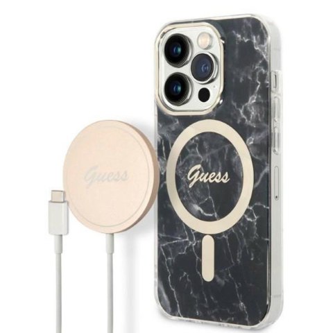 Guess Bundle Pack MagSafe IML Marble - Zestaw etui + ładowarka MagSafe iPhone 14 Pro Max (czarny/złoty) Guess Bundle Pack MagSafe IML Marble - Zestaw etui + ładowarka MagSafe iPhone 14 Pro Max (czarny/złoty)