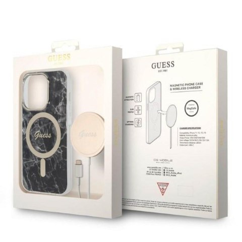 Guess Bundle Pack MagSafe IML Marble - Zestaw etui + ładowarka MagSafe iPhone 14 Pro Max (czarny/złoty) Guess Bundle Pack MagSafe IML Marble - Zestaw etui + ładowarka MagSafe iPhone 14 Pro Max (czarny/złoty)