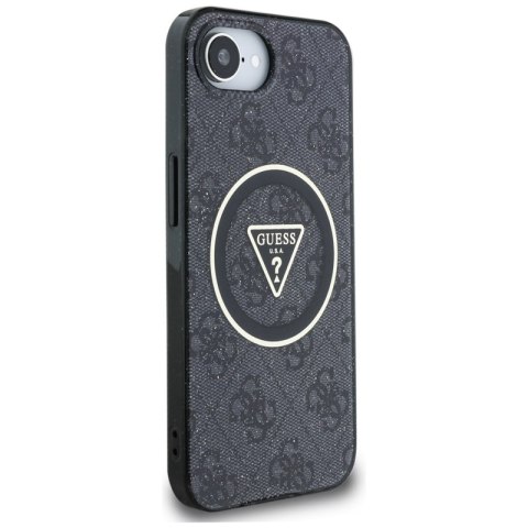 Guess IML Metal Glitter 4G Circle Triangle MagSafe - Etui do iPhone 16e (czarny) Guess IML Metal Glitter 4G Circle Triangle MagSafe - Etui do iPhone 16e (czarny)