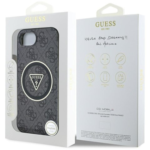 Guess IML Metal Glitter 4G Circle Triangle MagSafe - Etui do iPhone 16e (czarny) Guess IML Metal Glitter 4G Circle Triangle MagSafe - Etui do iPhone 16e (czarny)