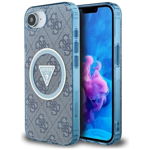 Guess IML Metal Glitter 4G Circle Triangle MagSafe - Etui do iPhone 16e (niebieski) Guess IML Metal Glitter 4G Circle Triangle MagSafe - Etui do iPhone 16e (niebieski)