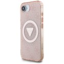 Guess IML Metal Glitter 4G Circle Triangle MagSafe - Etui do iPhone 16e (różowy)