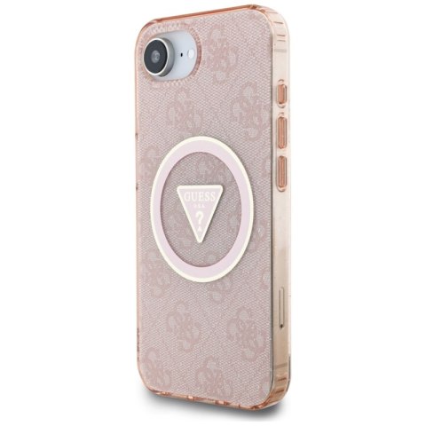 Guess IML Metal Glitter 4G Circle Triangle MagSafe - Etui do iPhone 16e (różowy) Guess IML Metal Glitter 4G Circle Triangle MagSafe - Etui do iPhone 16e (różowy)