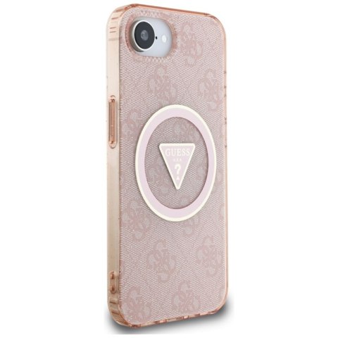 Guess IML Metal Glitter 4G Circle Triangle MagSafe - Etui do iPhone 16e (różowy) Guess IML Metal Glitter 4G Circle Triangle MagSafe - Etui do iPhone 16e (różowy)