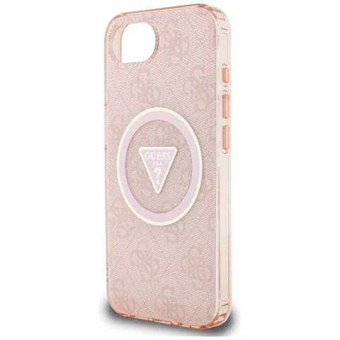 Guess IML Metal Glitter 4G Circle Triangle MagSafe - Etui do iPhone 16e (różowy) Guess IML Metal Glitter 4G Circle Triangle MagSafe - Etui do iPhone 16e (różowy)