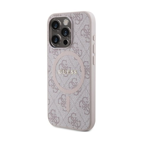 Guess 4G Collection Leather Metal Logo MagSafe - Etui iPhone 15 Pro Max (różowy) Guess 4G Collection Leather Metal Logo MagSafe - Etui iPhone 15 Pro Max (różowy)