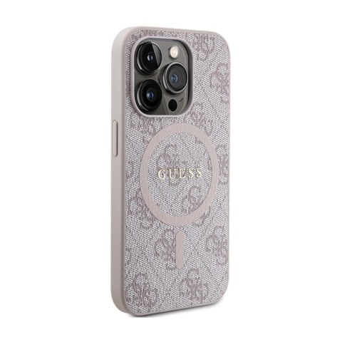 Guess 4G Collection Leather Metal Logo MagSafe - Etui iPhone 15 Pro Max (różowy) Guess 4G Collection Leather Metal Logo MagSafe - Etui iPhone 15 Pro Max (różowy)