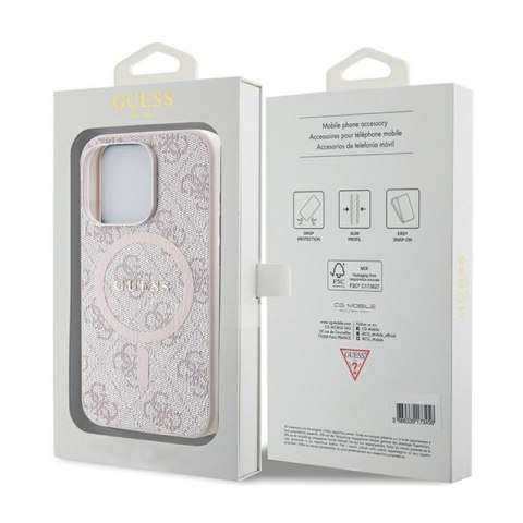 Guess 4G Collection Leather Metal Logo MagSafe - Etui iPhone 15 Pro Max (różowy) Guess 4G Collection Leather Metal Logo MagSafe - Etui iPhone 15 Pro Max (różowy)