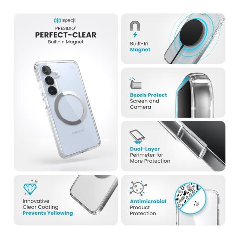 Speck Presidio Perfect-Clear Magnet - Etui Samsung Galaxy S25 / S24 MagSafe (Clear / Chrome Finish / Serene Silver) Speck Presidio Perfect-Clear Magnet - Etui Samsung Galaxy S25 / S24 MagSafe (Clear / Chrome Finish / Serene Silver)