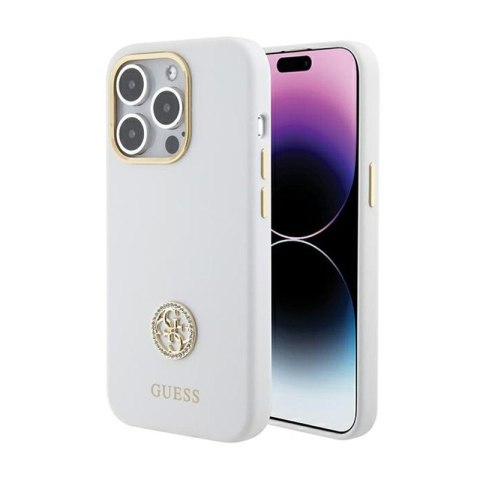 Guess Silicone Logo Strass 4G - Etui iPhone 15 Pro Max (biały) Guess Silicone Logo Strass 4G - Etui iPhone 15 Pro Max (biały)