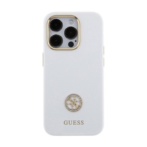Guess Silicone Logo Strass 4G - Etui iPhone 15 Pro Max (biały) Guess Silicone Logo Strass 4G - Etui iPhone 15 Pro Max (biały)