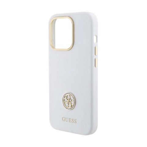Guess Silicone Logo Strass 4G - Etui iPhone 15 Pro Max (biały) Guess Silicone Logo Strass 4G - Etui iPhone 15 Pro Max (biały)