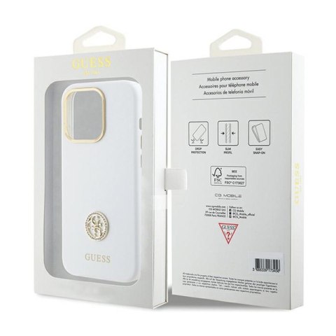 Guess Silicone Logo Strass 4G - Etui iPhone 15 Pro Max (biały) Guess Silicone Logo Strass 4G - Etui iPhone 15 Pro Max (biały)