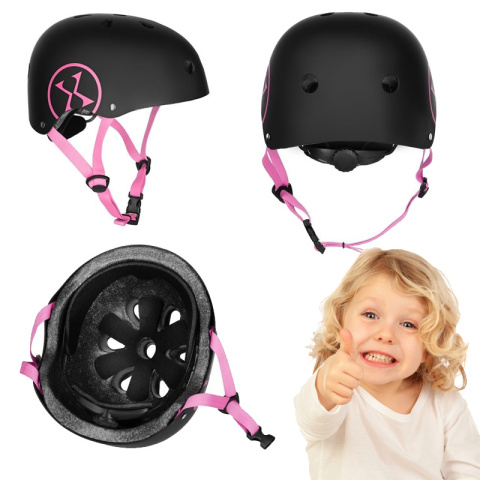 Bezpieczny Kask Czarno Różowy Dla Dziecka Rozmiar XS 48-52 CM ABS - EPS Bezpieczny Kask Czarno Różowy Dla Dziecka Rozmiar XS 48-52 CM ABS - EPS