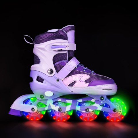 NA0189 ZESTAW LED ŁYŻWOROLKI OCHRANIACZE MOONBEAM FIOLETOWE ROZM. M(35-38) NILS EXTREME NA0189 ZESTAW LED ŁYŻWOROLKI OCHRANIACZE MOONBEAM FIOLETOWE ROZM. M(35-38) NILS EXTREME