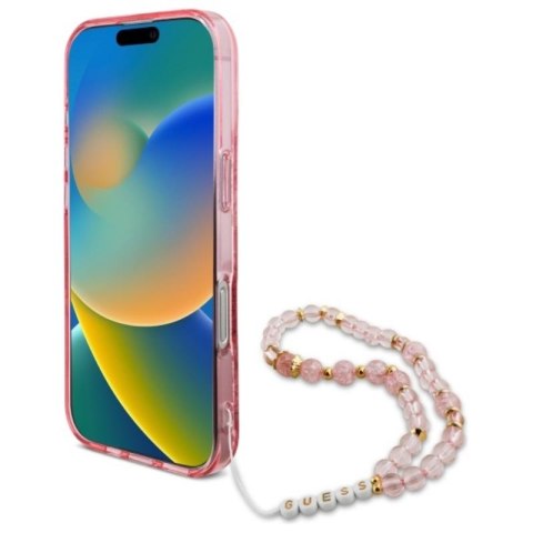 Guess IML Flowers With Pearl Strap MagSafe - Etui iPhone 16 Pro Max (różowy) Guess IML Flowers With Pearl Strap MagSafe - Etui iPhone 16 Pro Max (różowy)