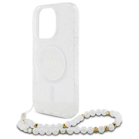 Guess IML Glitter With Pearl Strap MagSafe - Etui iPhone 16 Pro (przezroczysty) Guess IML Glitter With Pearl Strap MagSafe - Etui iPhone 16 Pro (przezroczysty)