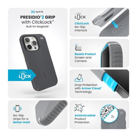 Speck Presidio2 Grip ClickLock & MagSafe - Etui iPhone 16 Pro (Charcoal Grey / Cool Bronze / White) Speck Presidio2 Grip ClickLock & MagSafe - Etui iPhone 16 Pro (Charcoal Grey / Cool Bronze / White)
