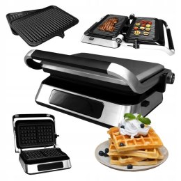 GRILL ELEKTRYCZNY ROZKŁADANY MOCNY GOFRY PANINI BBQ OPIEKACZ 2w1 PANEL LED