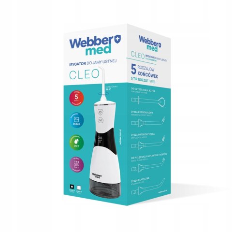 Irygator do zębów Webber CLEO (biały) — bezprzewodowy, dentystyczny, mocny | 6 dysz, 5 trybów pracy Irygator do zębów Webber CLEO (biały) — bezprzewodowy, dentystyczny, mocny | 6 dysz, 5 trybów pracy