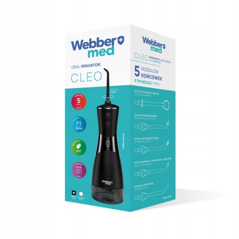 Irygator do zębów Webber CLEO (czarny) — bezprzewodowy, dentystyczny, mocny, 6 dysz, 5 trybów pracy Irygator do zębów Webber CLEO (czarny) — bezprzewodowy, dentystyczny, mocny, 6 dysz, 5 trybów pracy