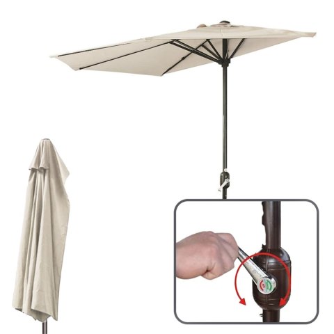 PARASOL OGRODOWY ŚCIENNY DUŻY SOLIDNY SKŁADANY 2,7 M Z KORBKĄ ECRU PARASOL OGRODOWY ŚCIENNY DUŻY SOLIDNY SKŁADANY 2,7 M Z KORBKĄ ECRU