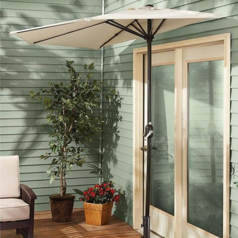 PARASOL OGRODOWY ŚCIENNY DUŻY SOLIDNY SKŁADANY 2,7 M Z KORBKĄ ECRU PARASOL OGRODOWY ŚCIENNY DUŻY SOLIDNY SKŁADANY 2,7 M Z KORBKĄ ECRU