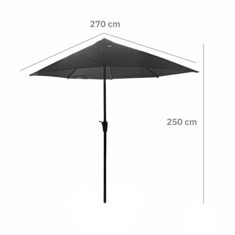PARASOL OGRODOWY ŚCIENNY DUŻY SOLIDNY SKŁADANY 2,7 M Z KORBKĄ SZARY PARASOL OGRODOWY ŚCIENNY DUŻY SOLIDNY SKŁADANY 2,7 M Z KORBKĄ SZARY